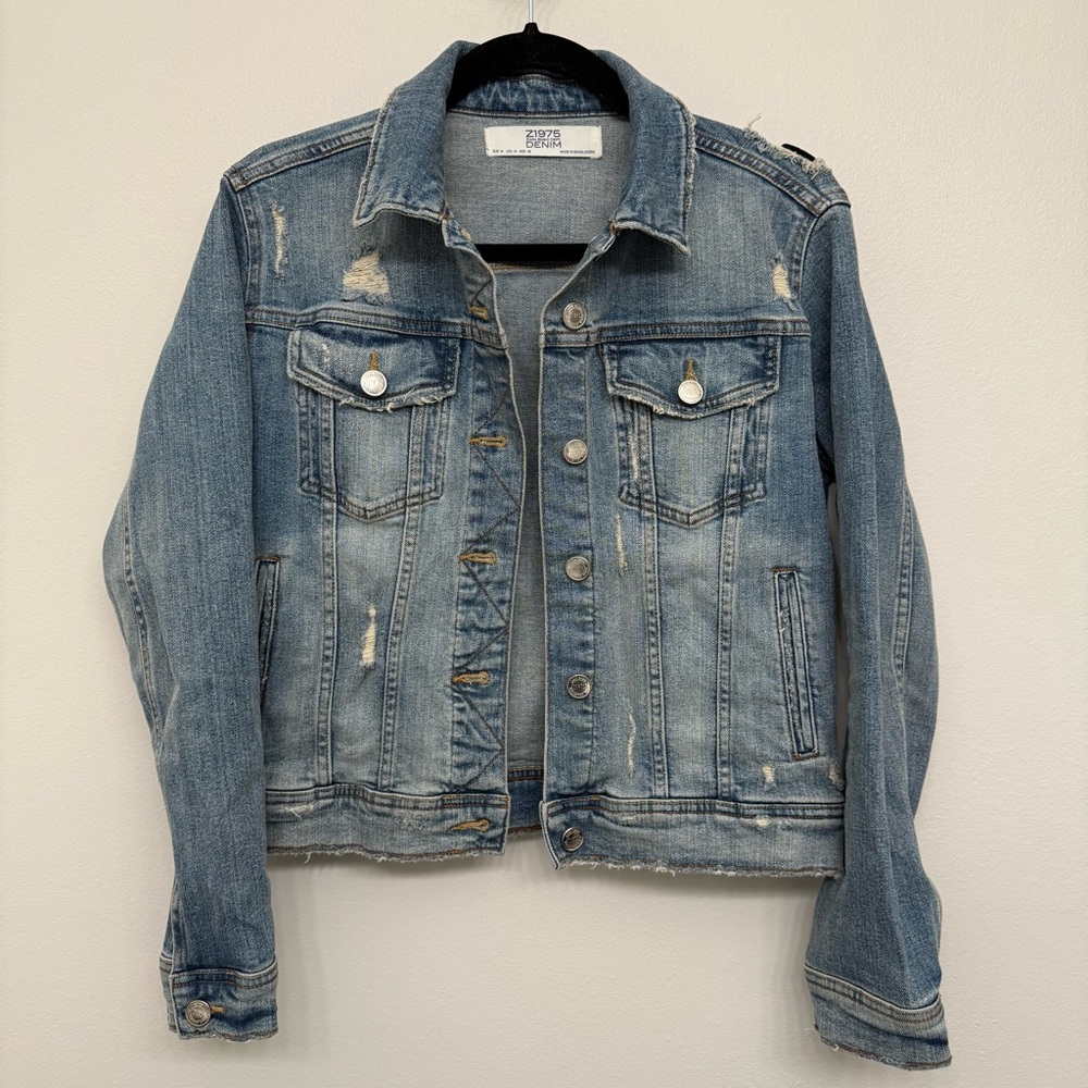 Zara blue distressed denim jacket